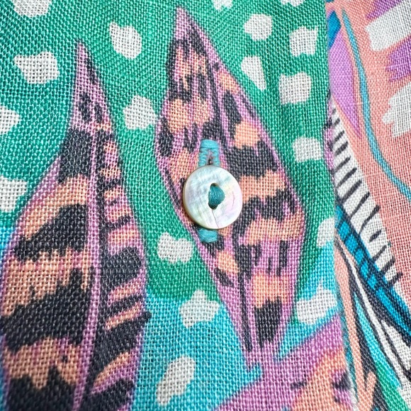 Cynthia Rowley | Women | 100% Linen Tropical Cap Sleeve Button Up Shirt | Small - Picture 7 of 10